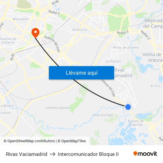 Rivas Vaciamadrid to Intercomunicador Bloque II map