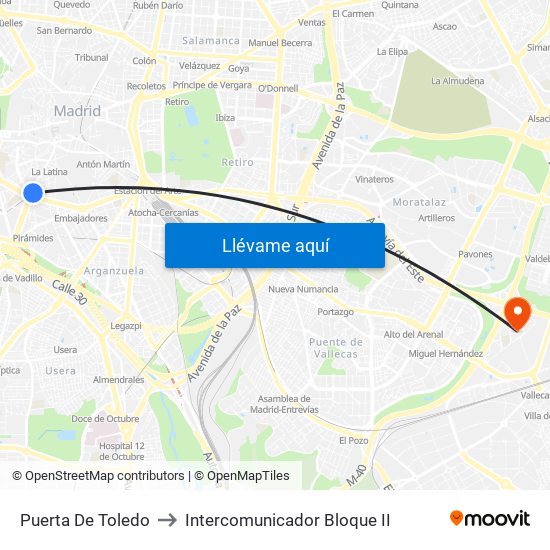 Puerta De Toledo to Intercomunicador Bloque II map