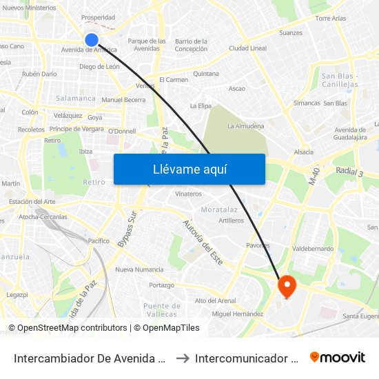 Intercambiador De Avenida De América to Intercomunicador Bloque II map
