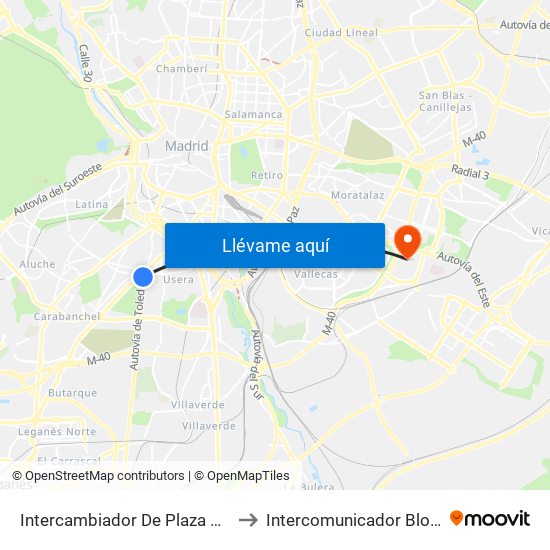 Intercambiador De Plaza Elíptica to Intercomunicador Bloque II map