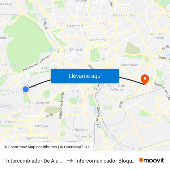 Intercambiador De Aluche to Intercomunicador Bloque II map