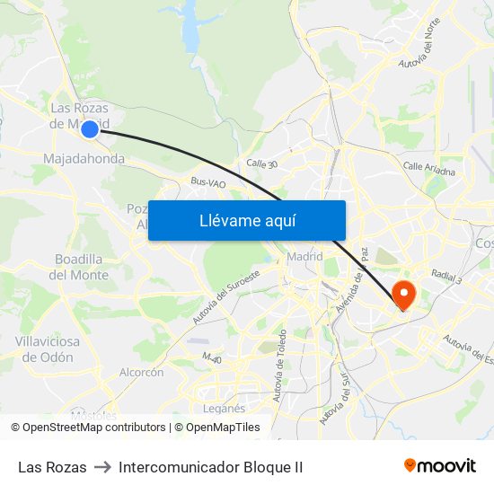 Las Rozas to Intercomunicador Bloque II map
