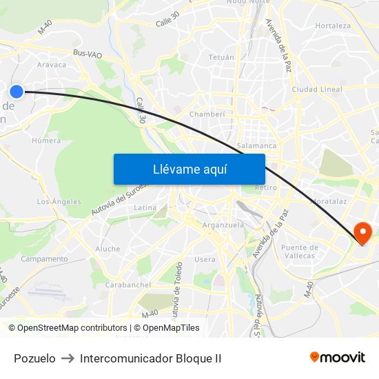 Pozuelo to Intercomunicador Bloque II map
