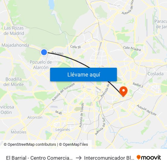 El Barrial - Centro Comercial Pozuelo to Intercomunicador Bloque II map