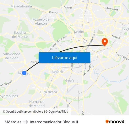 Móstoles to Intercomunicador Bloque II map