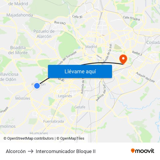 Alcorcón to Intercomunicador Bloque II map