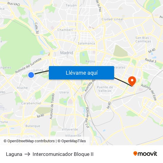 Laguna to Intercomunicador Bloque II map