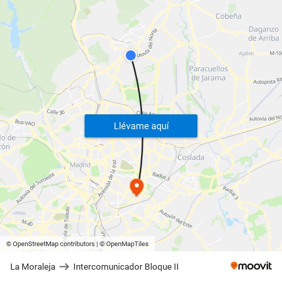 La Moraleja to Intercomunicador Bloque II map