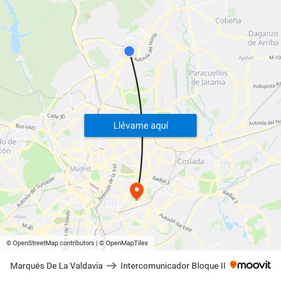 Marqués De La Valdavia to Intercomunicador Bloque II map