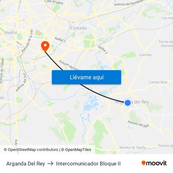 Arganda Del Rey to Intercomunicador Bloque II map