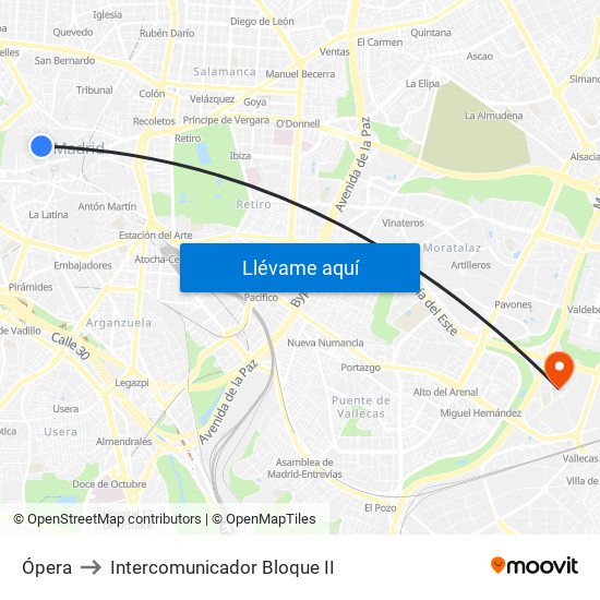 Ópera to Intercomunicador Bloque II map