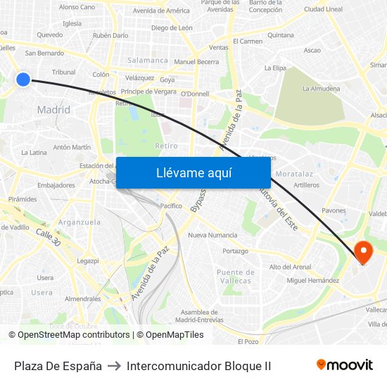 Plaza De España to Intercomunicador Bloque II map