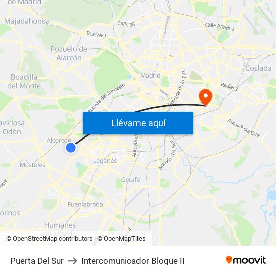 Puerta Del Sur to Intercomunicador Bloque II map