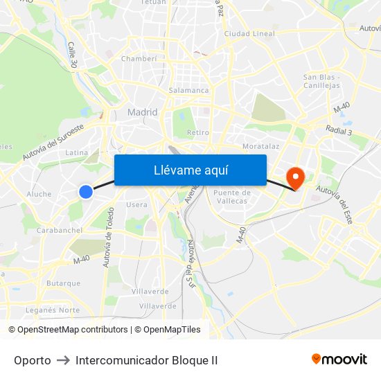 Oporto to Intercomunicador Bloque II map