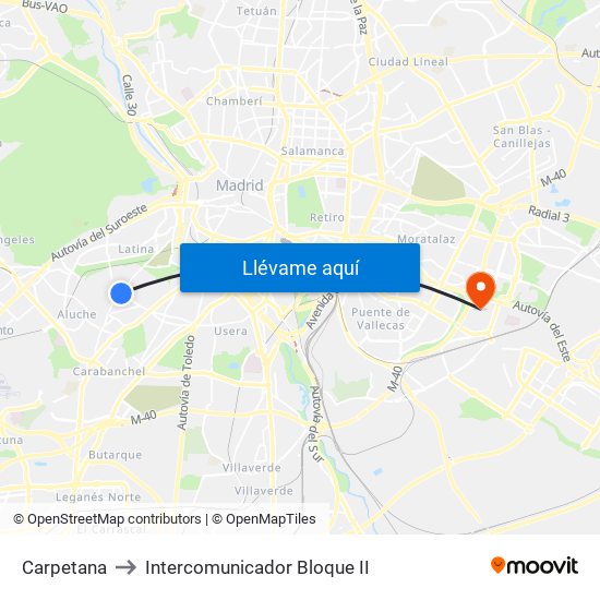 Carpetana to Intercomunicador Bloque II map