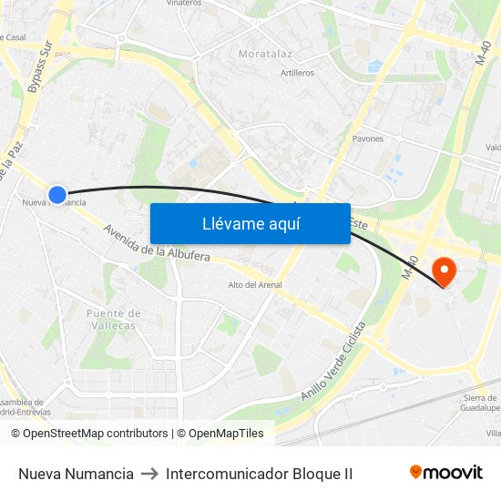 Nueva Numancia to Intercomunicador Bloque II map