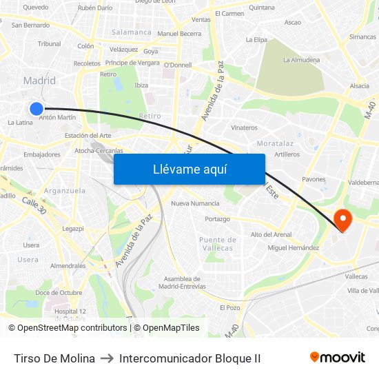 Tirso De Molina to Intercomunicador Bloque II map