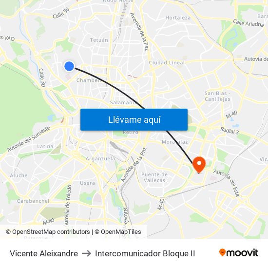 Vicente Aleixandre to Intercomunicador Bloque II map