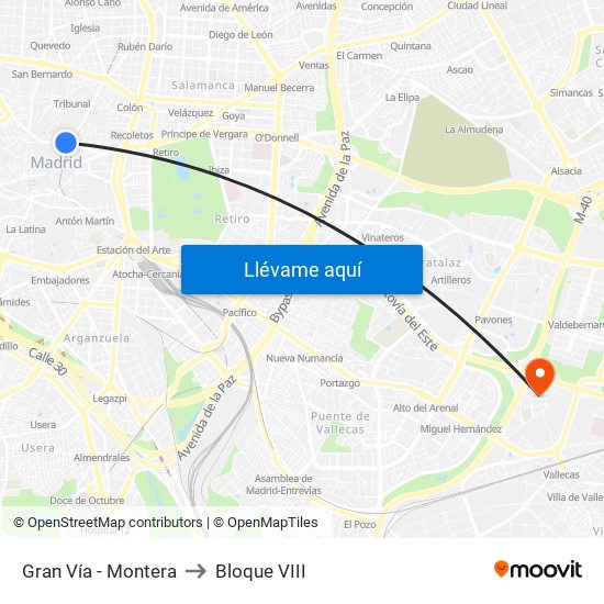 Gran Vía - Montera to Bloque VIII map