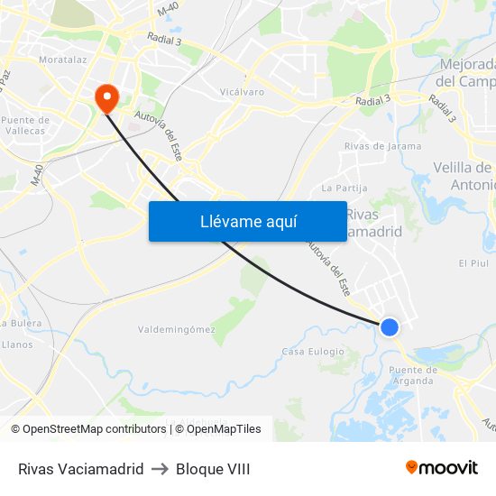 Rivas Vaciamadrid to Bloque VIII map