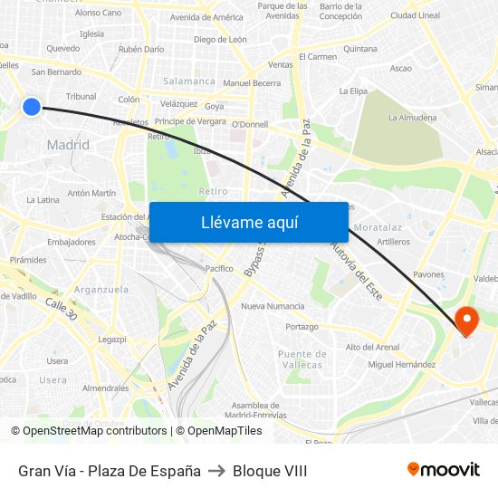 Gran Vía - Plaza De España to Bloque VIII map