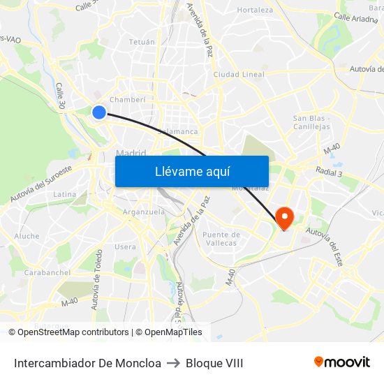 Intercambiador De Moncloa to Bloque VIII map