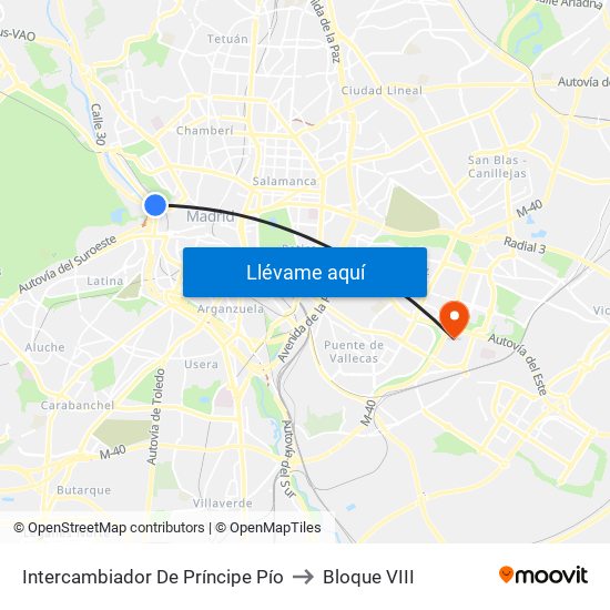 Intercambiador De Príncipe Pío to Bloque VIII map