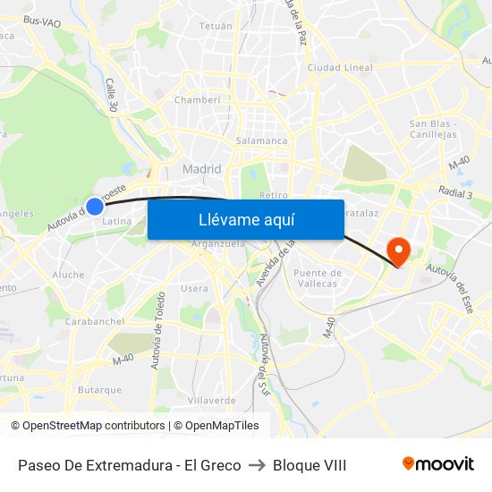 Paseo De Extremadura - El Greco to Bloque VIII map