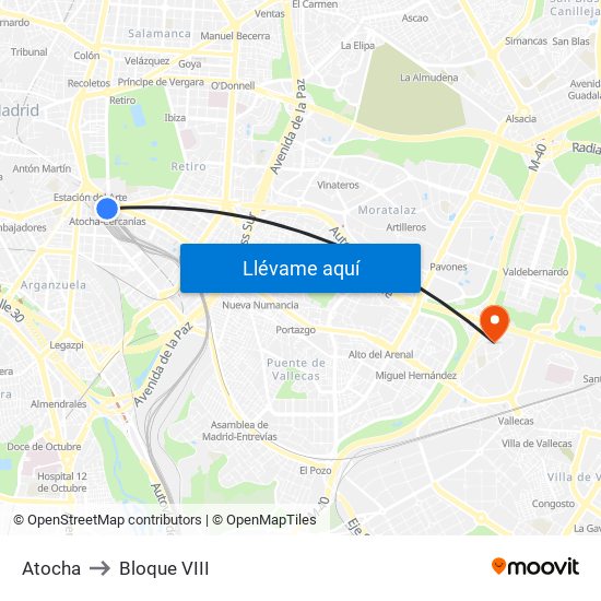 Atocha to Bloque VIII map