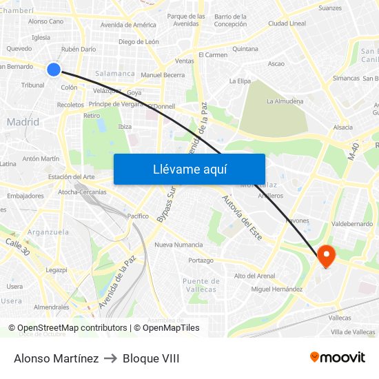 Alonso Martínez to Bloque VIII map