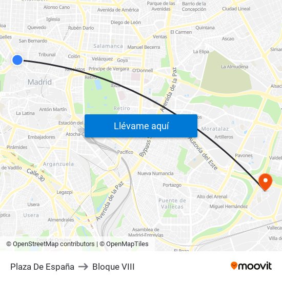 Plaza De España to Bloque VIII map