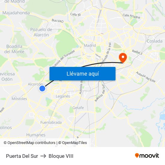 Puerta Del Sur to Bloque VIII map