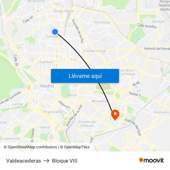 Valdeacederas to Bloque VIII map
