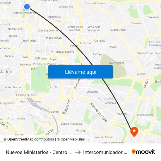 Nuevos Ministerios - Centro Comercial to Intercomunicador Bloque I map