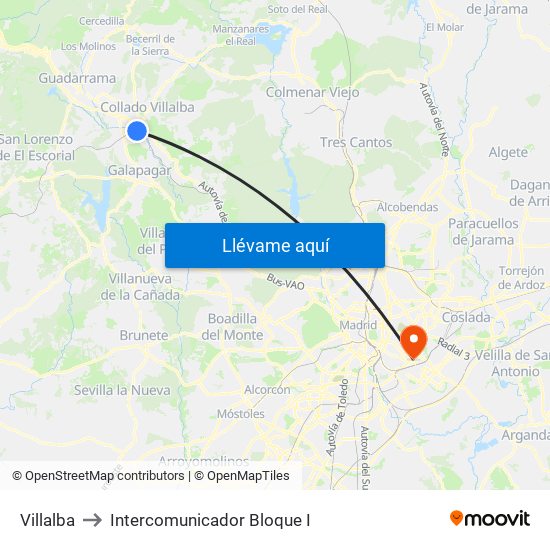 Villalba to Intercomunicador Bloque I map