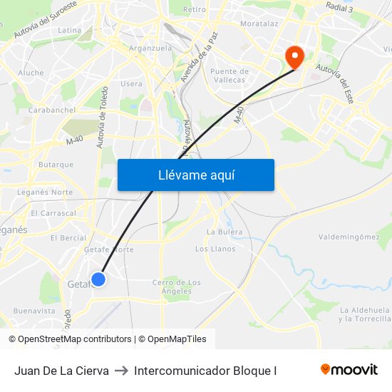 Juan De La Cierva to Intercomunicador Bloque I map
