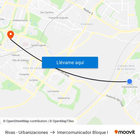 Rivas - Urbanizaciones to Intercomunicador Bloque I map