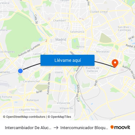 Intercambiador De Aluche to Intercomunicador Bloque I map