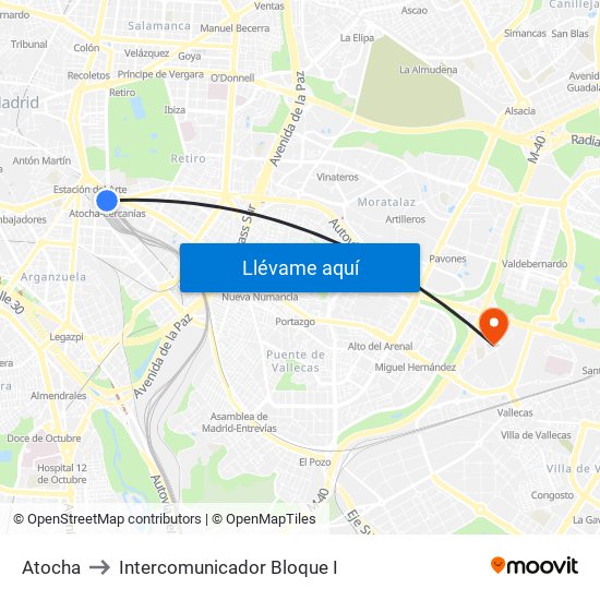 Atocha to Intercomunicador Bloque I map