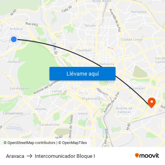Aravaca to Intercomunicador Bloque I map