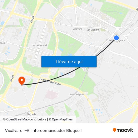 Vicálvaro to Intercomunicador Bloque I map