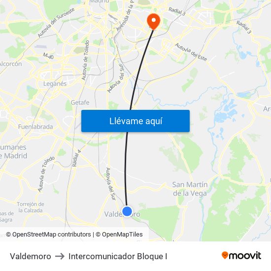 Valdemoro to Intercomunicador Bloque I map