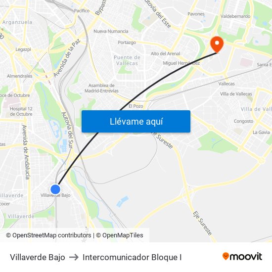 Villaverde Bajo to Intercomunicador Bloque I map