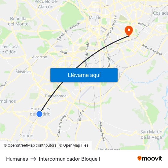 Humanes to Intercomunicador Bloque I map