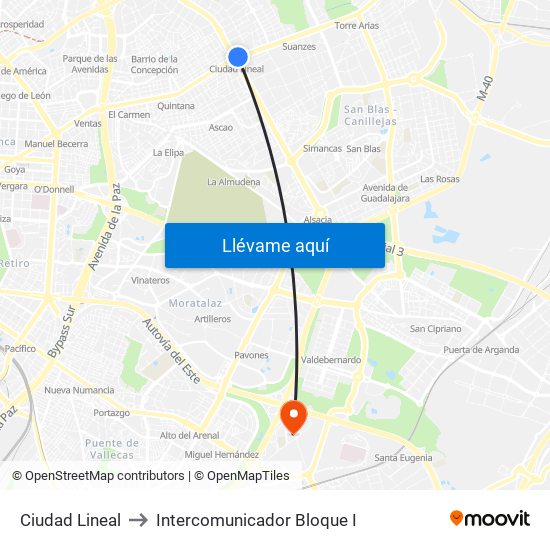 Ciudad Lineal to Intercomunicador Bloque I map