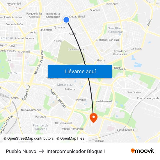 Pueblo Nuevo to Intercomunicador Bloque I map
