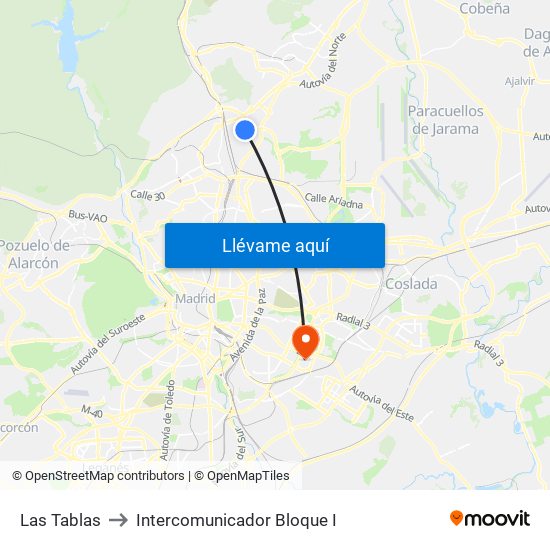 Las Tablas to Intercomunicador Bloque I map