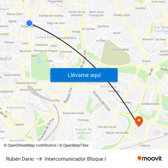 Rubén Darío to Intercomunicador Bloque I map