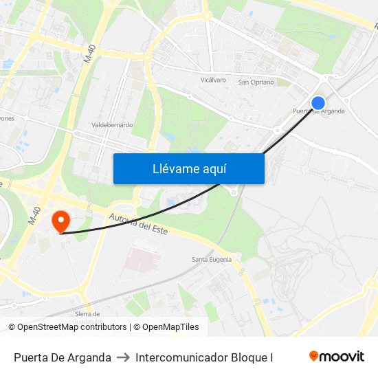 Puerta De Arganda to Intercomunicador Bloque I map