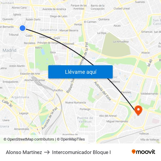 Alonso Martínez to Intercomunicador Bloque I map